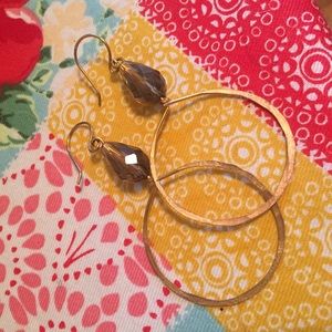 Gold Dangle Hoop Earring w/Purple Gem